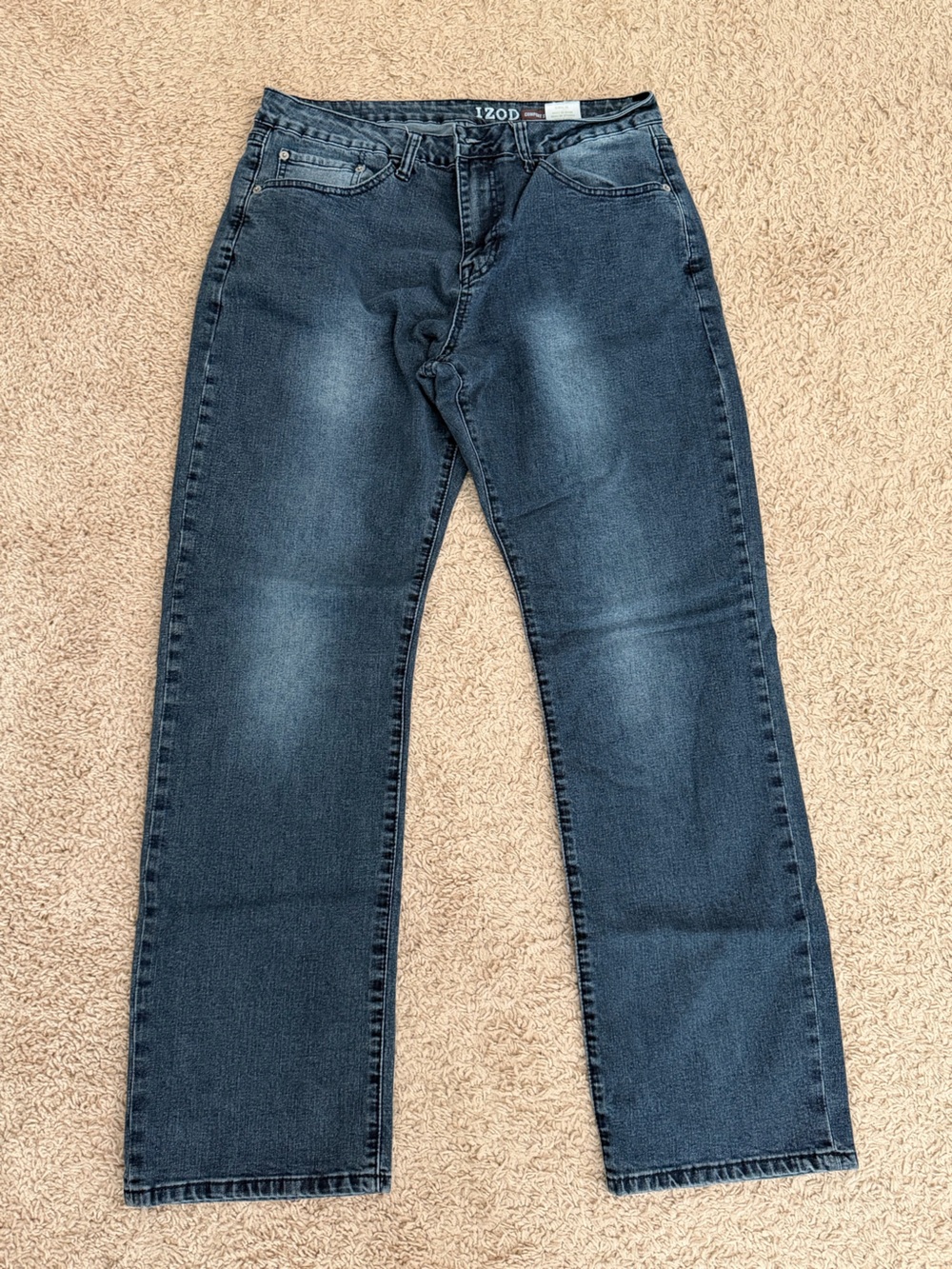 Izod Men’s Fade-Detail Straight Leg Jeans - Dark Blue